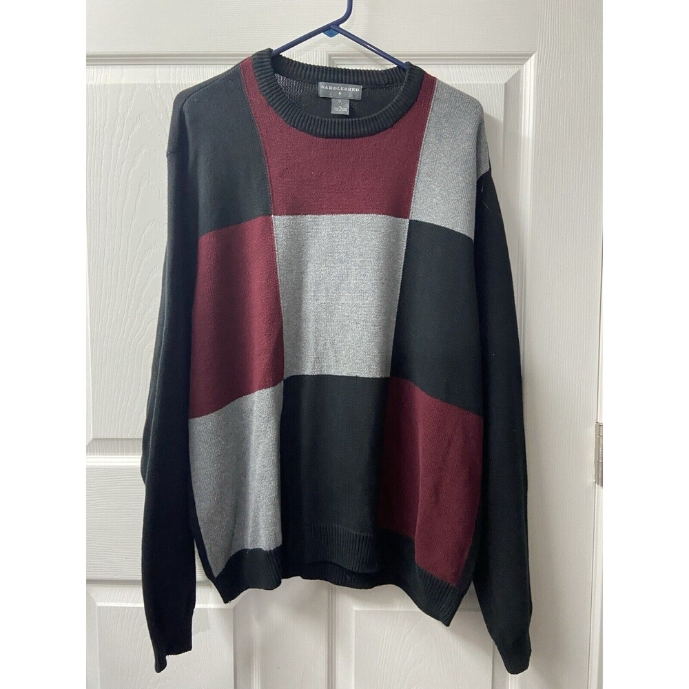 Saddlebred Sweater Mens XL Black Colorblock Round Neck Pullover Long Sleeved